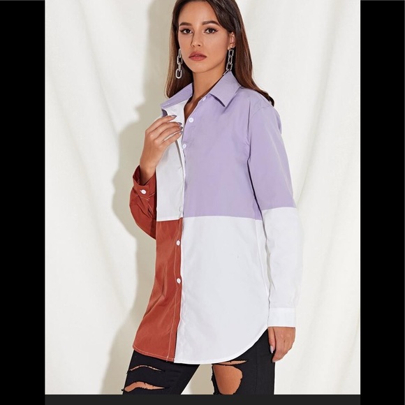 Color Block Asymmetrical Button Down Tunic - Picture 4 of 6